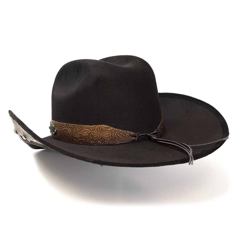 Western Express - Vendita all'ingrosso Cappello da cowboy - Unisex - Cappello Western in Camoscio con Teschio di Bue e Lati in Pelle2
