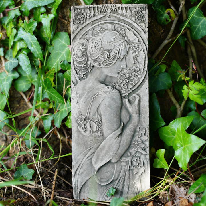 Placa de Dama Art Déco em Pedra — Estátua/Ornamento para Jardim Exterior por atacado de Vale Ornaments