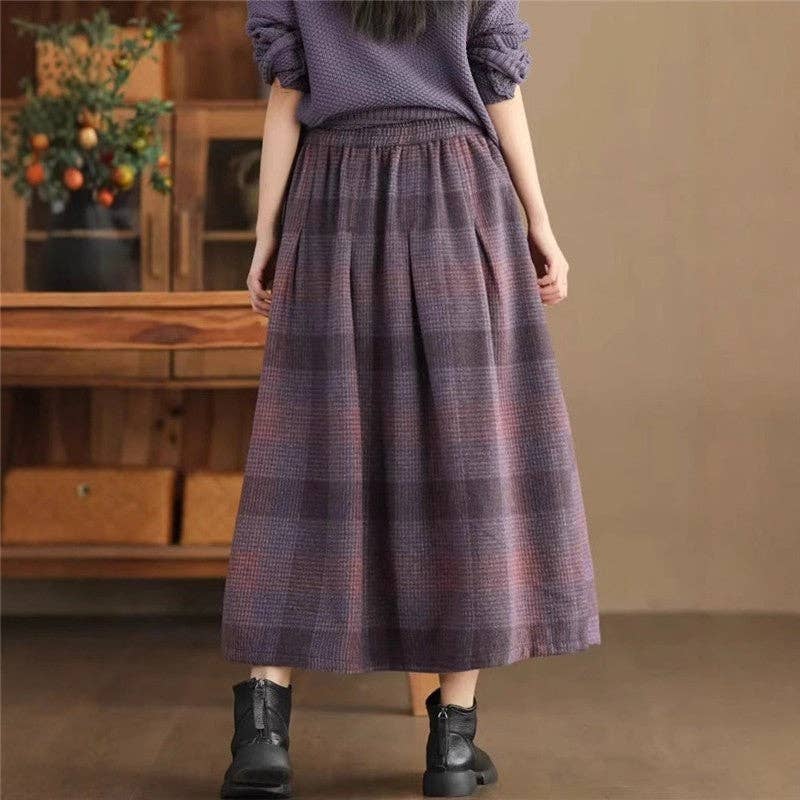 Sheer Trend – wholesale Skirt – Women’s – Medium To Long Plaid Woolen Skirt3