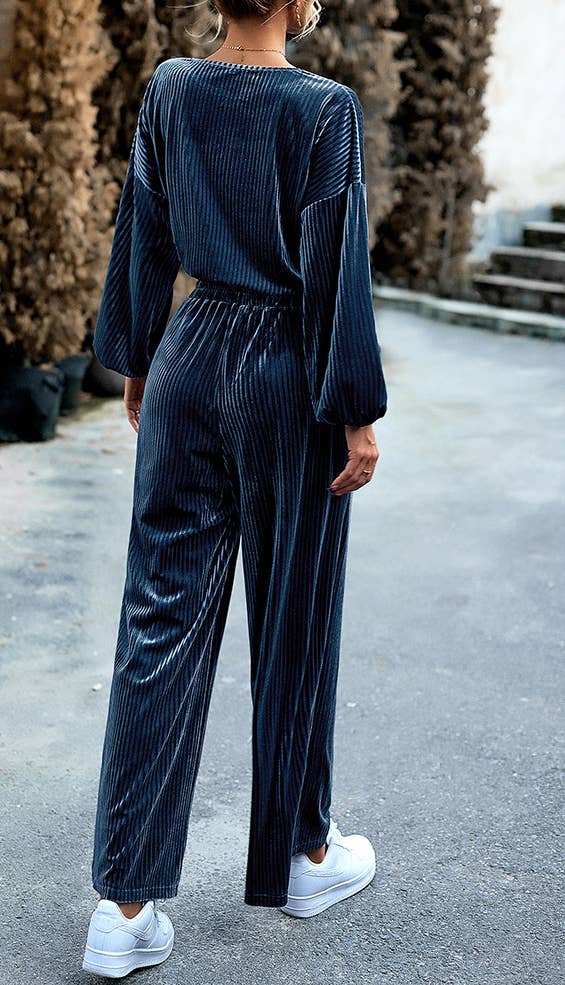 HIDDENBRAND - Wholesale Top & Pant Set (NOT Loungewear) - Women's - Women's Velvet Suit Casual Two Piece11