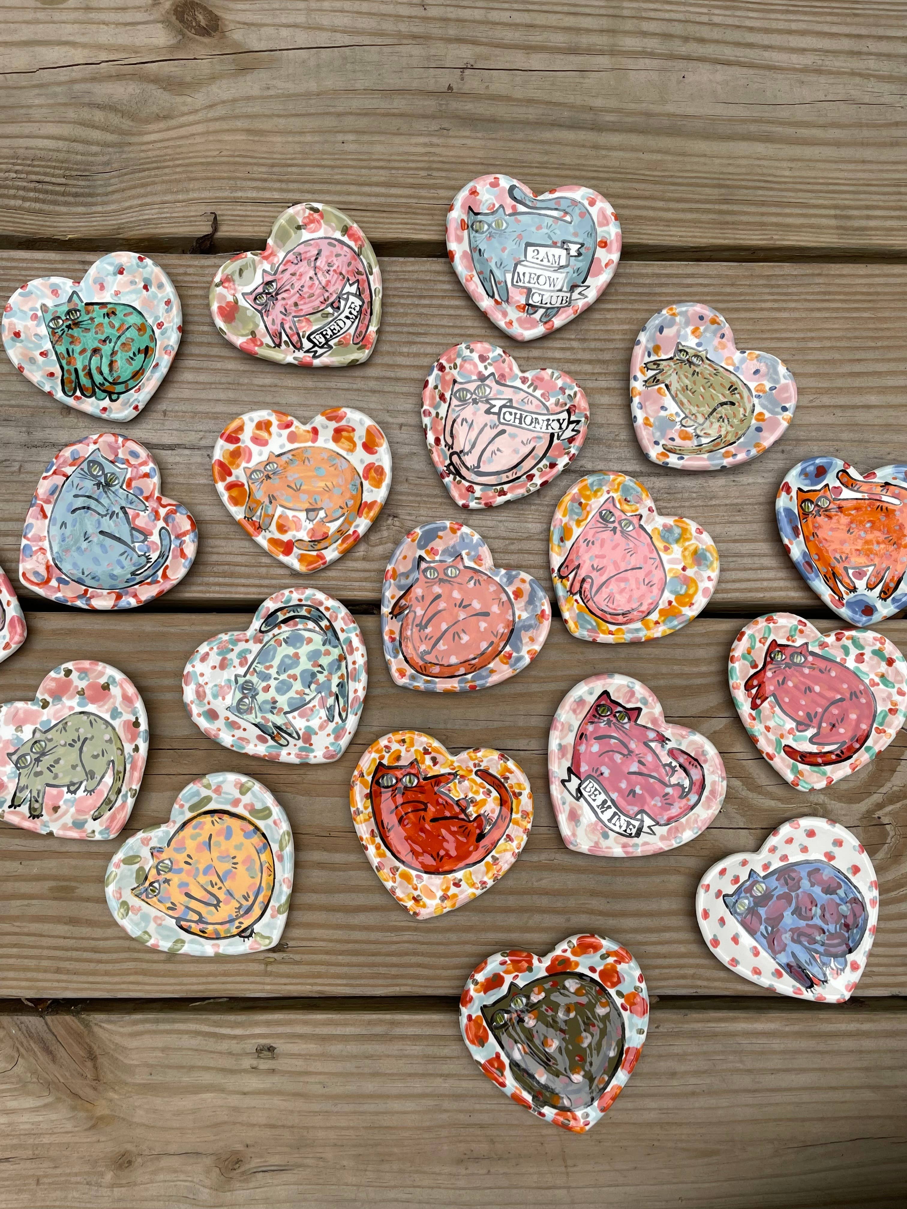 By Bianca Rae - Wholesale Jewelry Dish - Ceramic Heart Kitty Dish in 4 sizes2