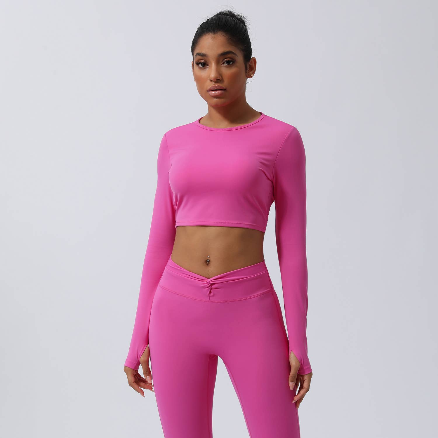 Sodalemon - Wholesale Athletic top – Women′s - Women Back Twist Sport Crop Long Sleeve Shirt4