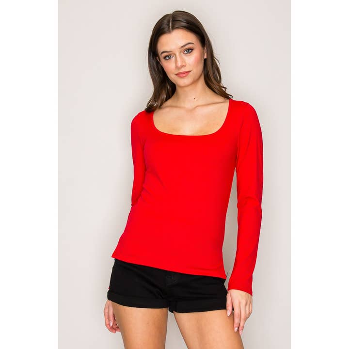 Wide Scoop Neck Long Sleeve Top with Side Slit for wholesale by Popular 21