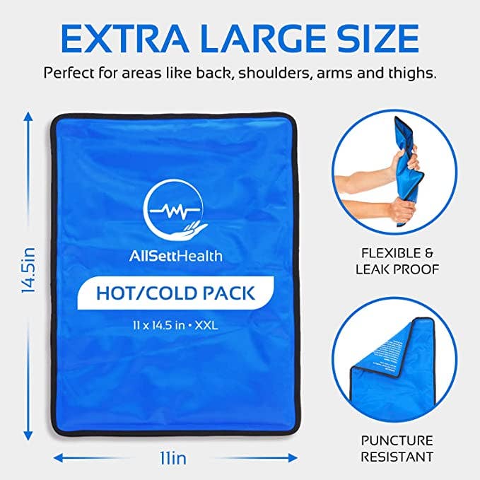 AllSett Health - Wholesale Hot/Cold Compress - 2 Pack XXL Reusable Hot and Cold Gel Ice Packs for Injuries