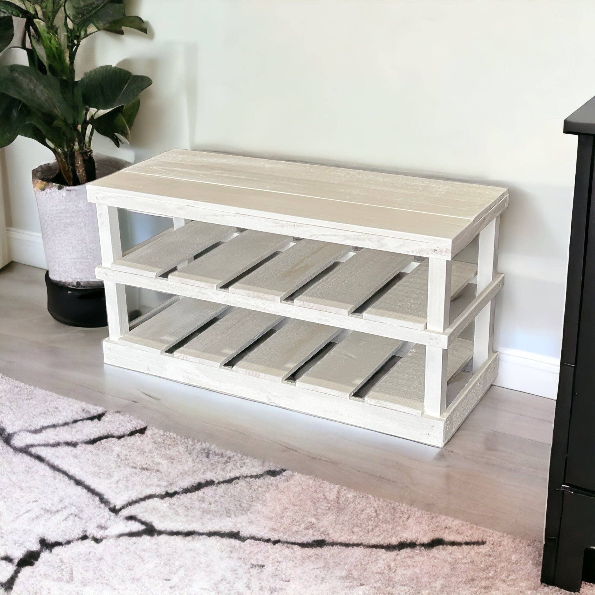 Intrinsic Haven - Vente Étagères à chaussures - Banc-rangement rustique en bois à deux étages pour chaussures7