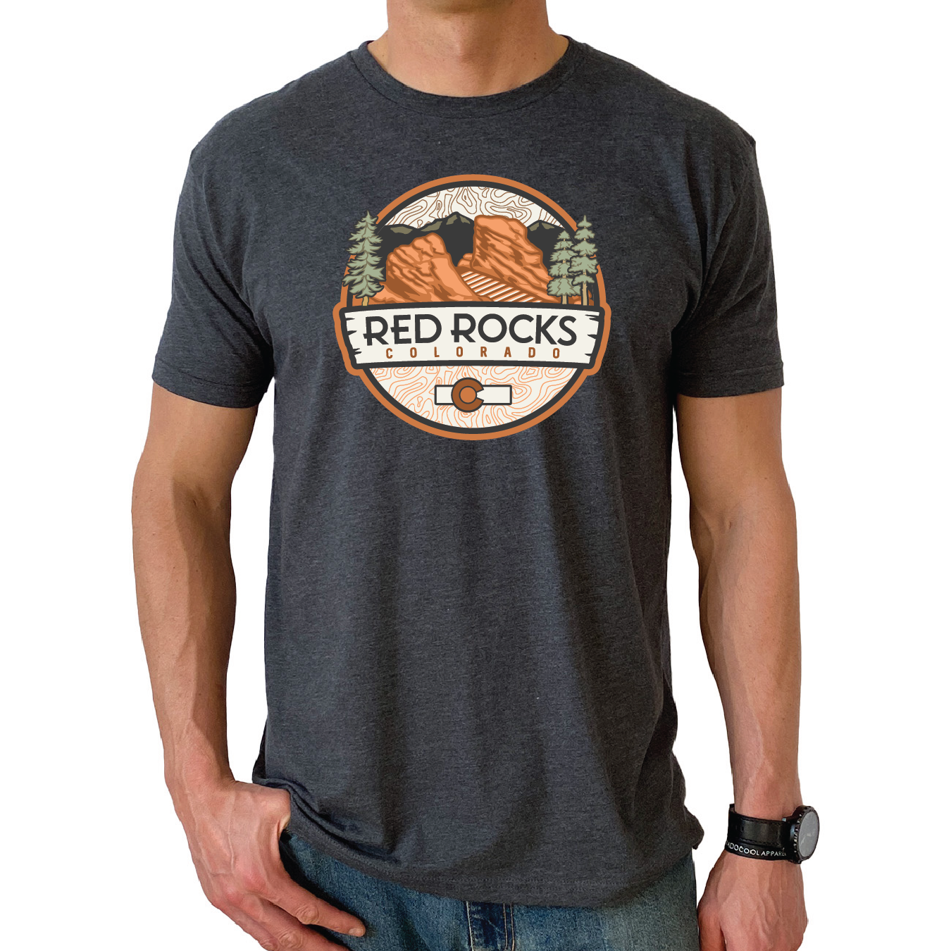 ColoradoCool Apparel - Wholesale Screen Printed T-Shirt - Men's - Red Rocks T-Shirt - Charcoal0