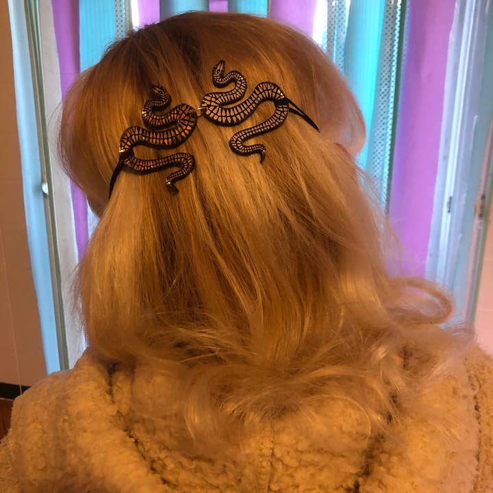 Laser Cut Acrylic Mask Ear Saver, Etched Snakes Hair Accessory for wholesale by I'm Your Present