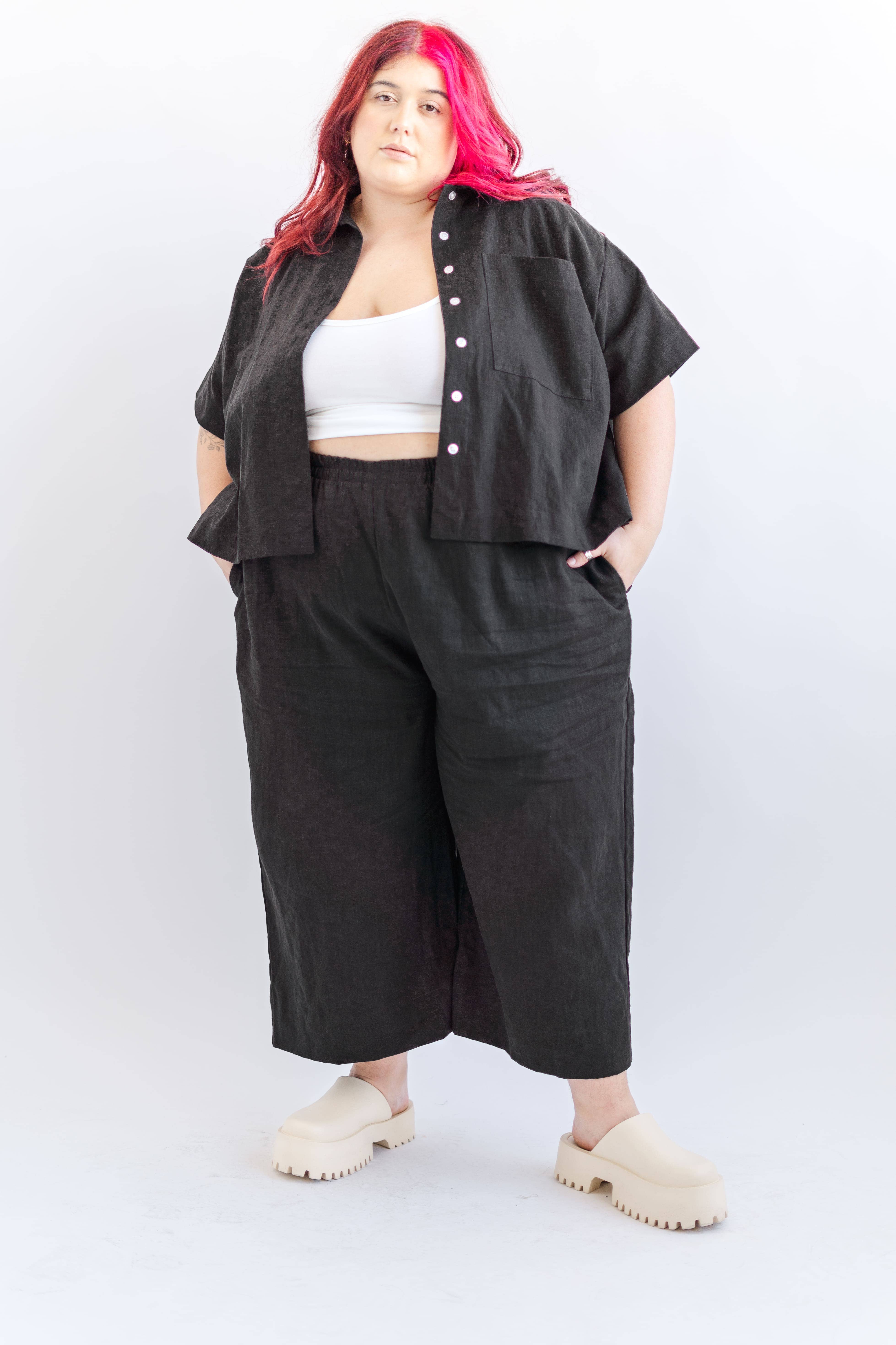 Nettle Studios - Wholesale Pants - Unisex - Size Inclusive Plus Size Wide Leg Elastic Pant Black Linen