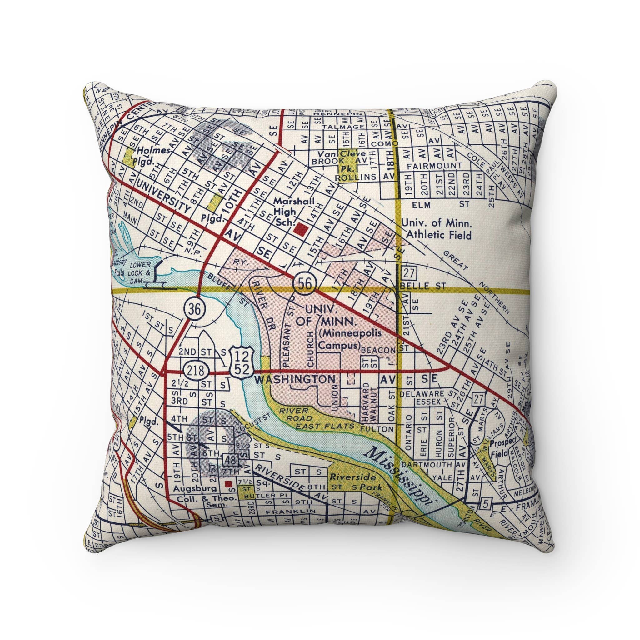 Daisy Mae Designs - Wholesale Throw/Decorative Pillow - University of Minnesota Map Pillow – 18" Square Throw Pillow0