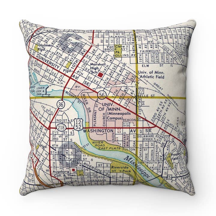 Daisy Mae Designs - Wholesale Throw/Decorative Pillow - University of Minnesota Map Pillow – 18" Square Throw Pillow0