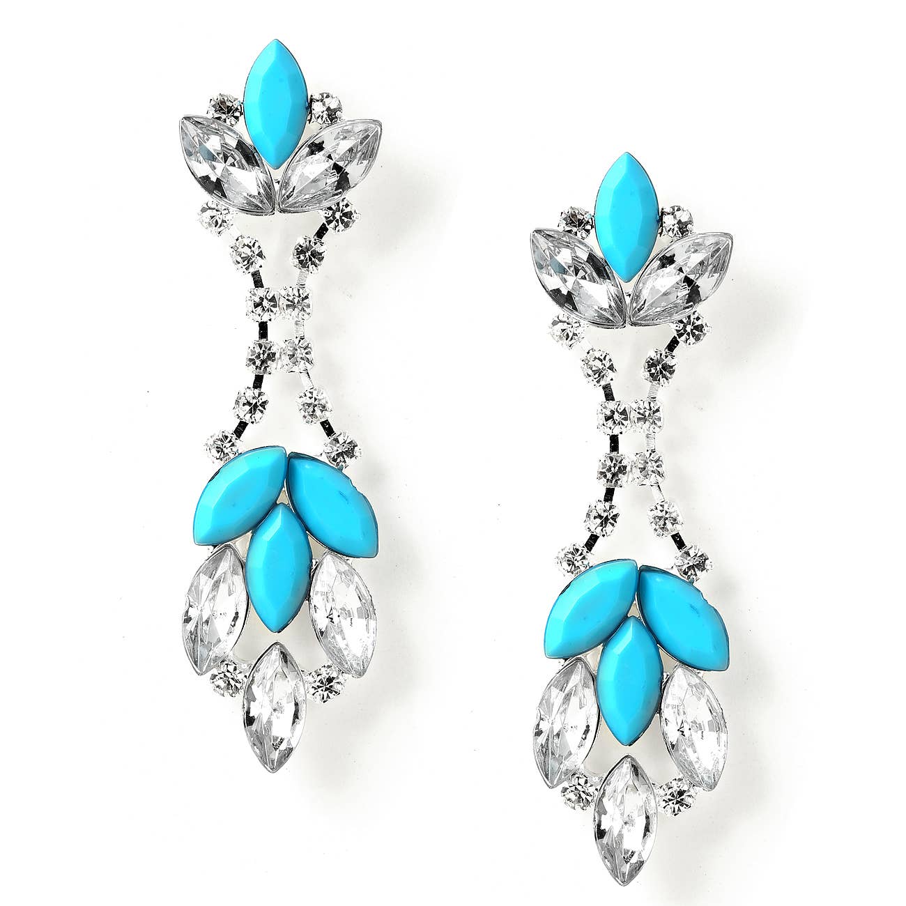 Cool Crystals - Wholesale Dangle Earrings - Silver Crystal Rhinestone & Turquoise Stone Earrings0