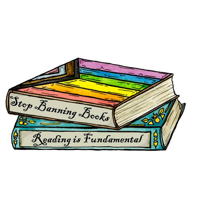 Stop Banning Books Sticker for wholesale by Heartwood Collective