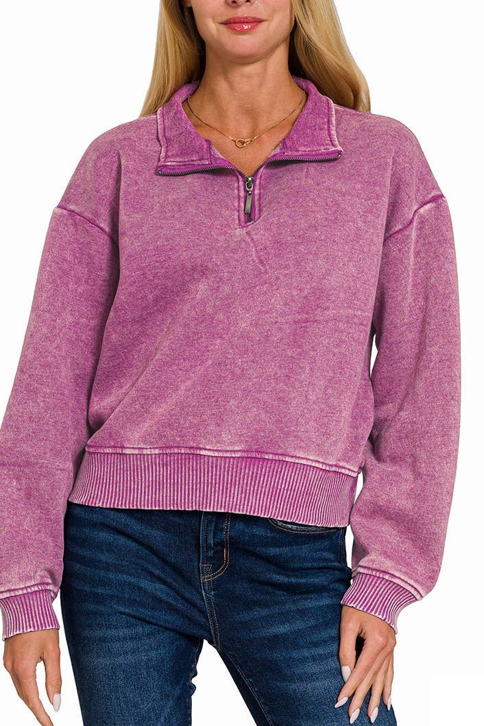 Vanilla Monkey - Vendita all'ingrosso Felpa - Donna - Pullover con mezza cerniera in pile lavato ad acido4