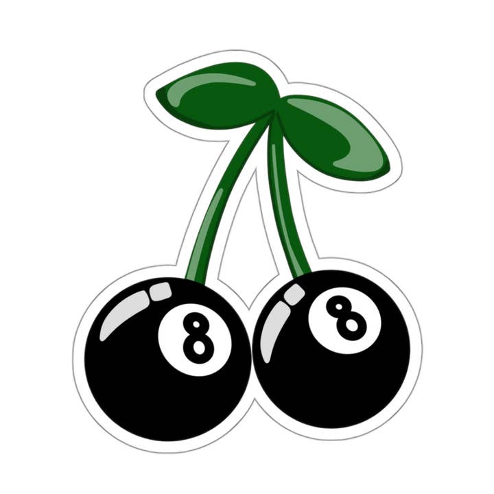 Black Preppy Cherry 8 Ball Sticker for wholesale by LivLearnLove