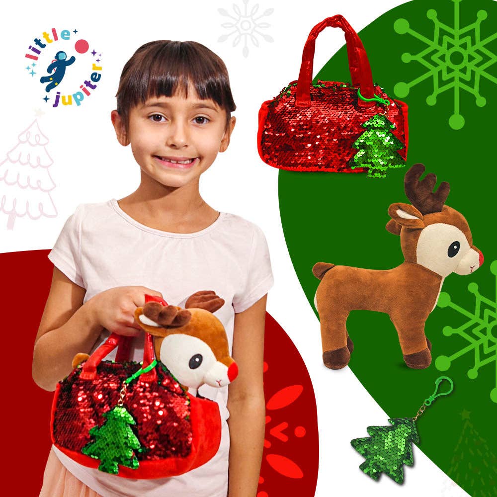 AYK Brand - Vendita all'ingrosso Peluche - Bambini e neonati - Set di peluche Little Jupiter Pet con borsa, renna con borsa rossa1