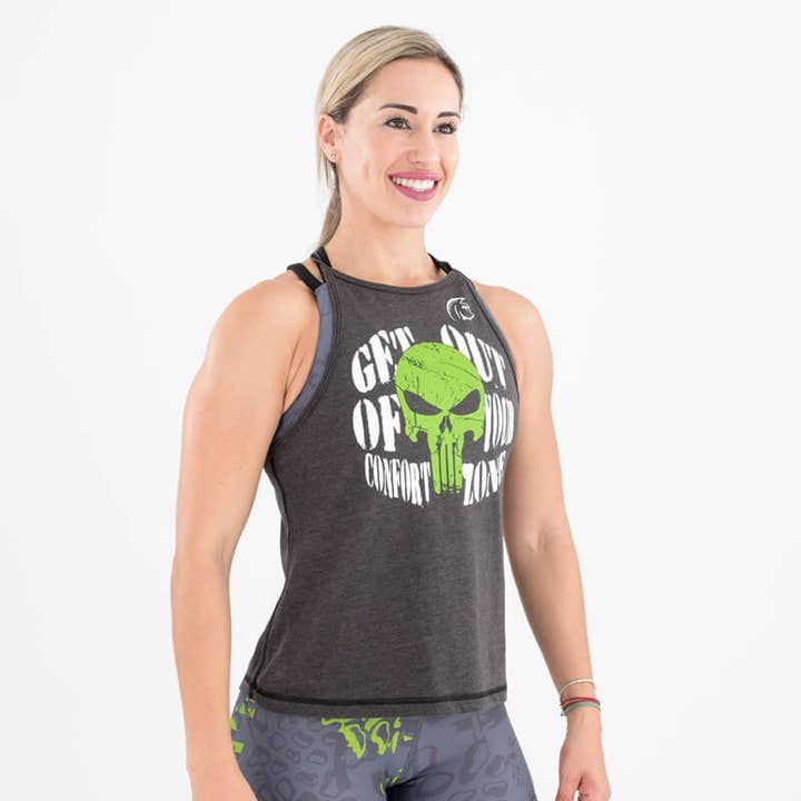 Ecoactive Halter Sleeveless T-shirt (Get Out Black/Green) for wholesale by Titan Box Wear