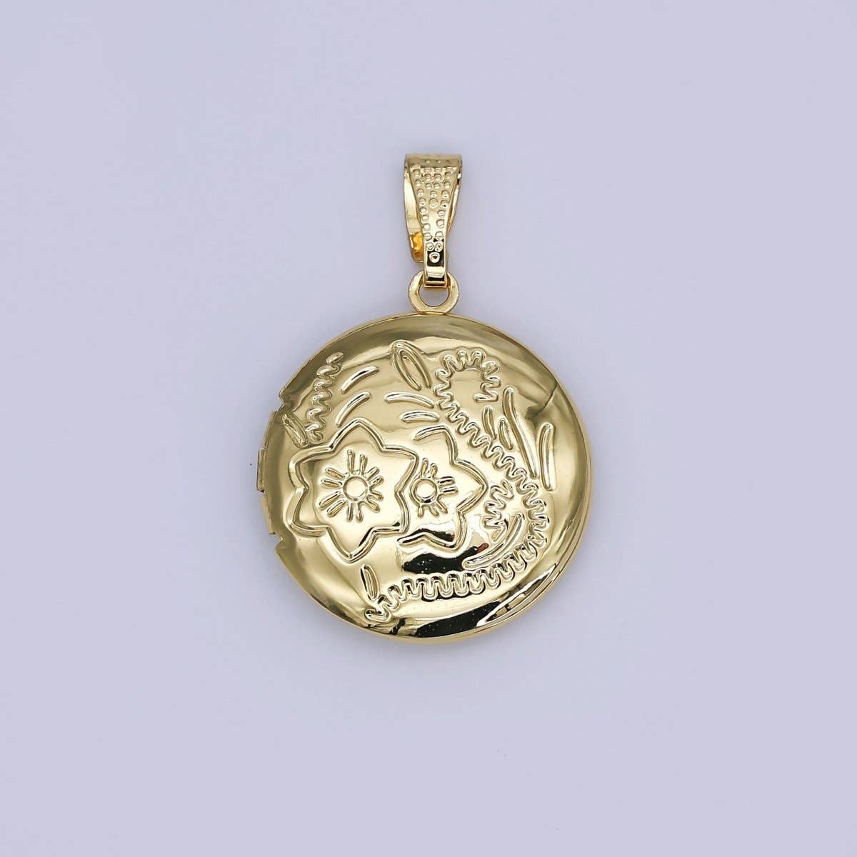 Aim Eternal - Wholesale Locket Necklace - 24K Gold Filled Nature Flower Engraved Round Locket | AH485