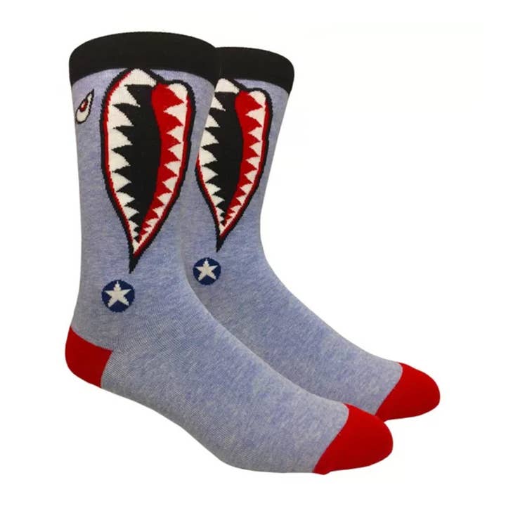 P40 Crew Tiger Shark Nose Art Crew Strømper for engroshandel hos Moxy Socks