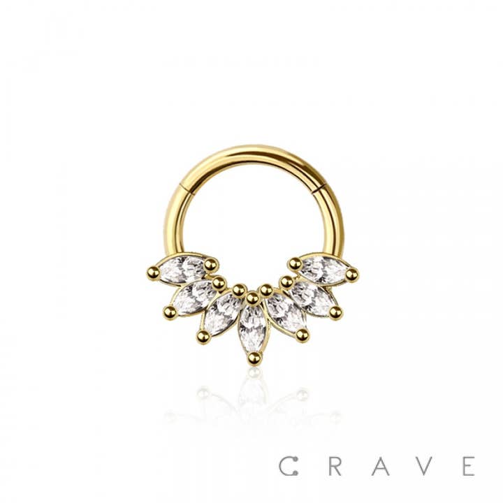 CRAVE BODY JEWELRY - Wholesale Single Earring - 7 MARQUISE ARCH 316L SURGICAL STEEL HINGED SEGMENT CLICKER