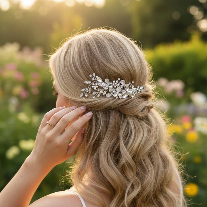 ATHENA COLLECTION -CRYSTAL ALLURE HAIR CLIP - CLIP775 SILVER for wholesale by Athena Bridal Jewellery