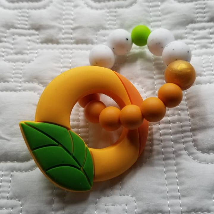 Fruits Orange Silicone Teether Rattles for wholesale by D & C TOYS
