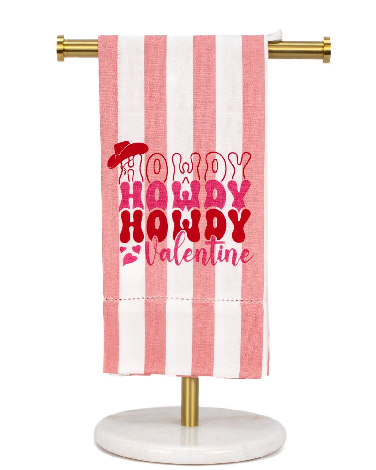 The Royal Standard - Wholesale Hand Towel - Howdy Valentine Hemstitch Hand Towel   White/Pink/Red   20x280