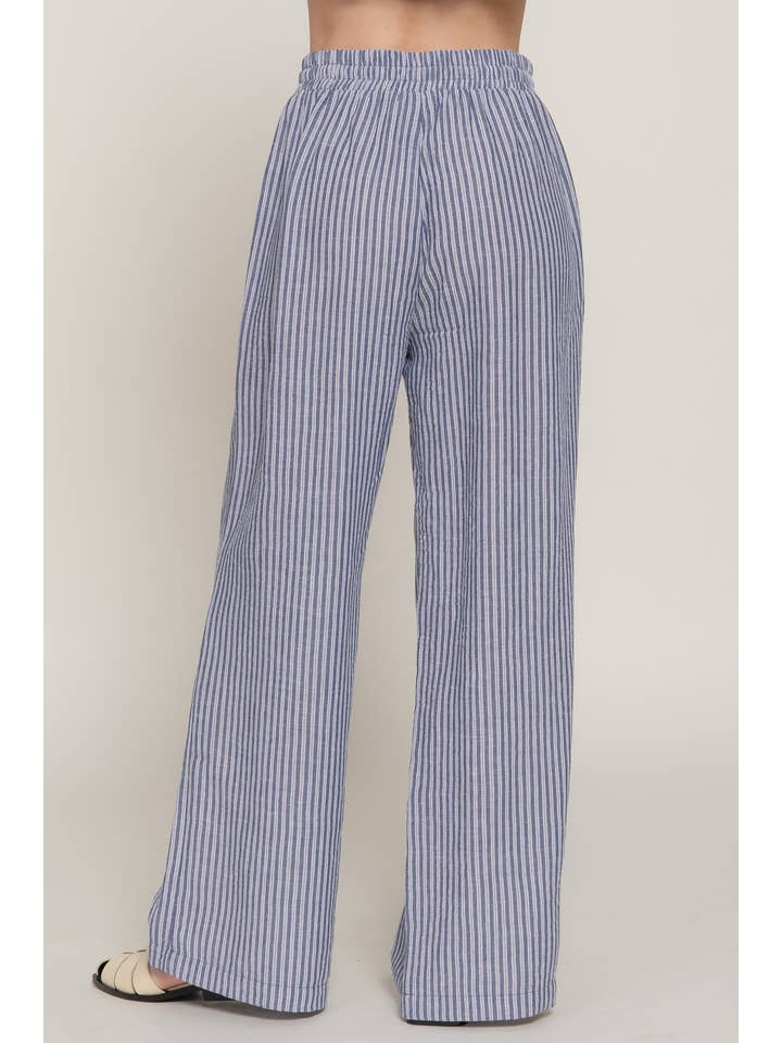Active Basic | Active USA - Wholesale Pants - Women's - Waist Elastic Band Straight Fit Stripe Long Pants