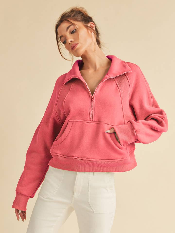 AEMI + CO - Wholesale Sweatshirt - Women's - 950CK Dove Funnel Neck Half Zip 5