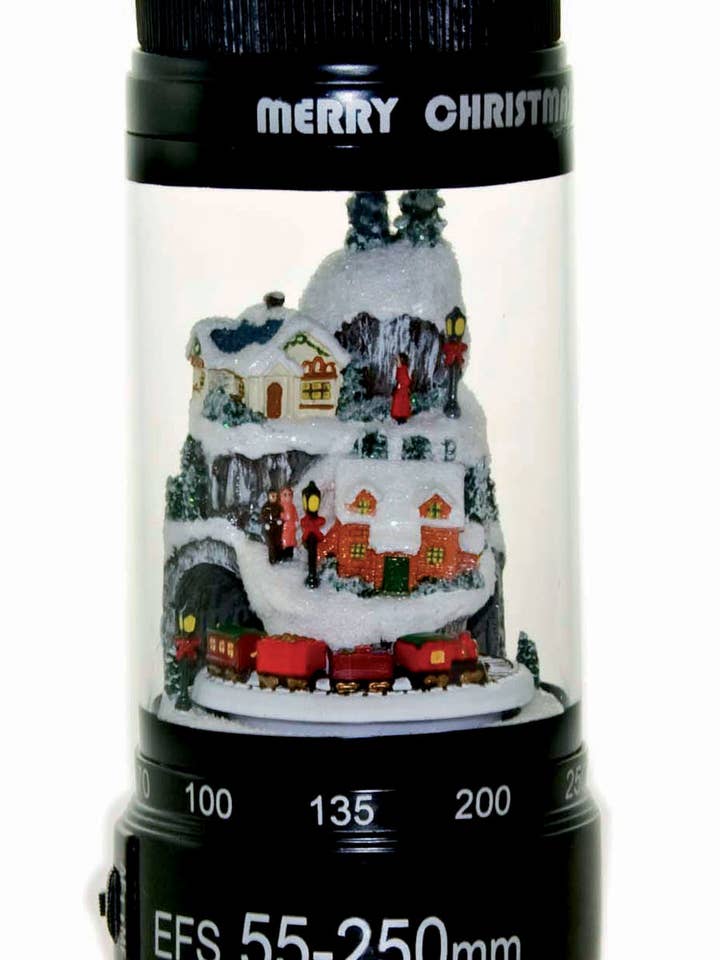 Camera Objective With a Moving Train Scene and Lighting for wholesale by Musicbox Kingdom