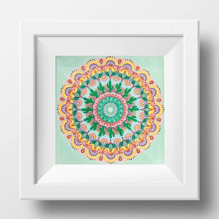 Pastell Cactus Mandala - Archival Giclee Paper Print - Unfram för wholesale av Stirling Studios