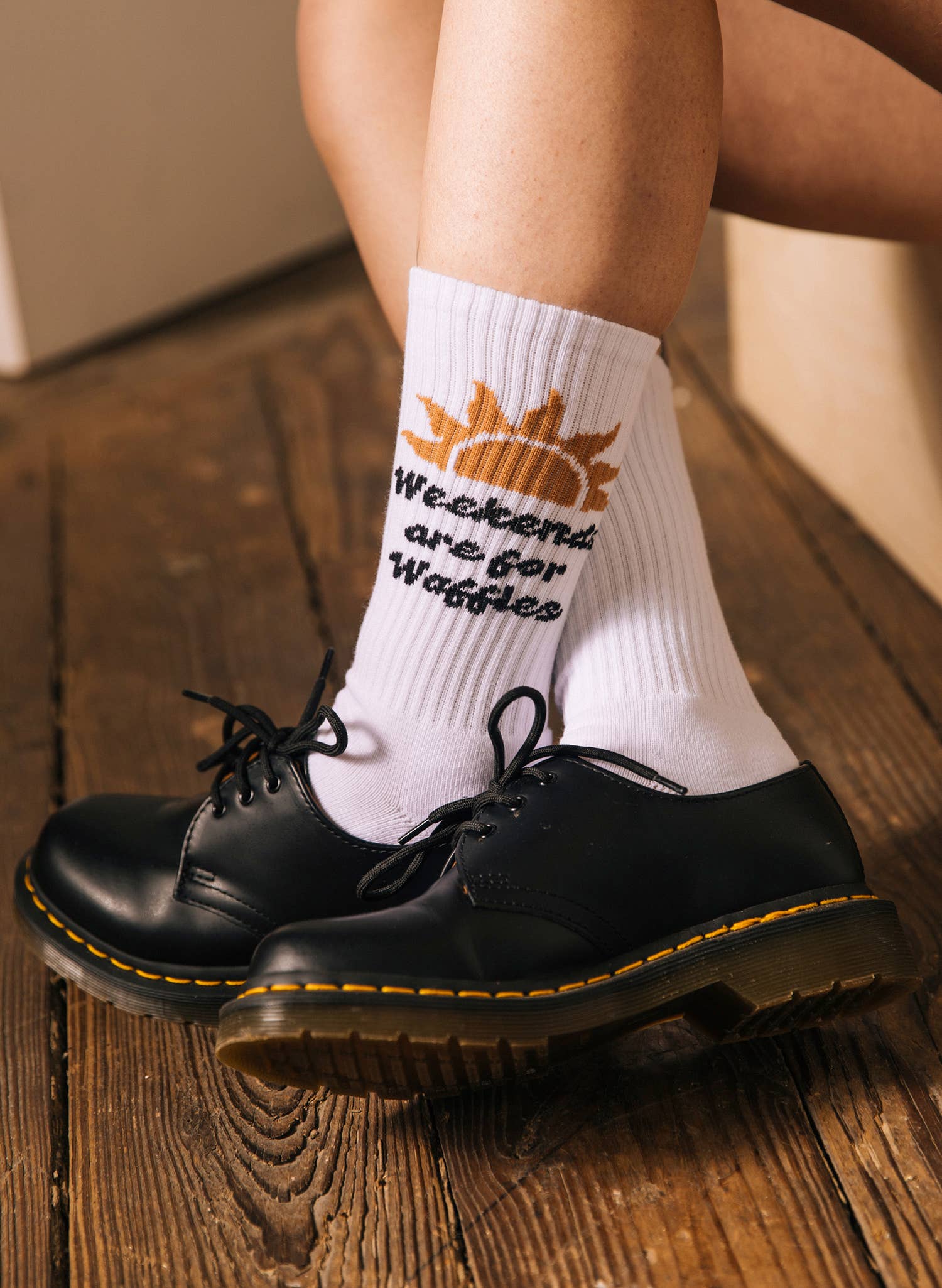 Pyknic - Wholesale Socks – Unisex - Weekends are for Waffles Comfy Crew Socks, Perfect Gift