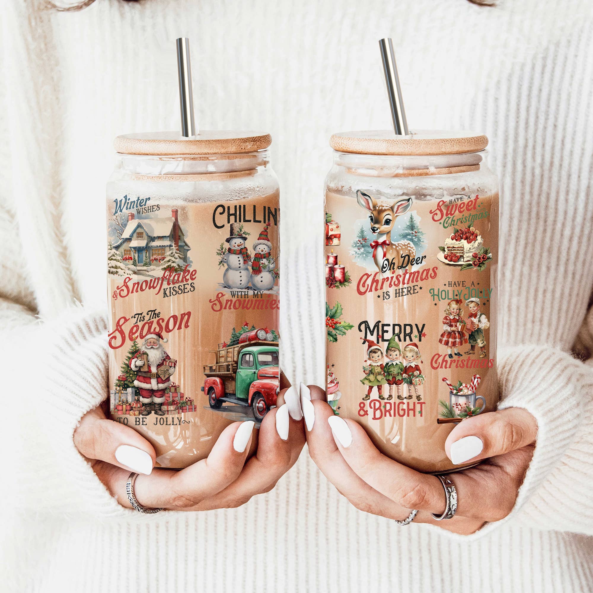 Gia Roma - Wholesale Drinking Glass/Cup - Vintage Christmas Glass Cups with Straw, Kitchen Decoration162