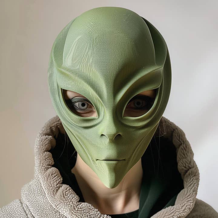 3D Printed Alien Face Mask | Realistic Extraterrestrial Sci-Fi Mask for Adults | Unique Futuristic Cosplay & Halloween Costume Prop for wholesale by Decords