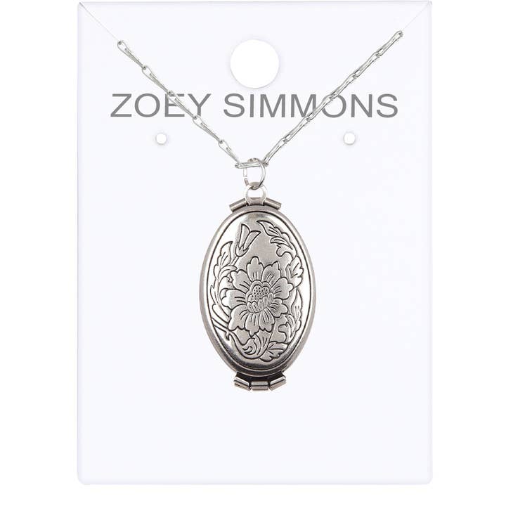 Zoey Simmons - Vente Collier à médaillon - Collier à pendentif médaillon cadre photo Silvertone - SF