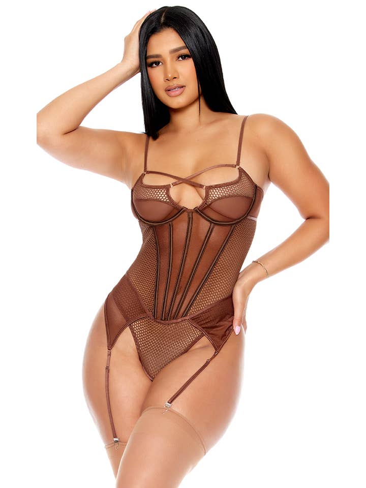 Forplay Inc. – wholesale Lingerie Set – women's – Caught Up O-Net Corset Style Teddy