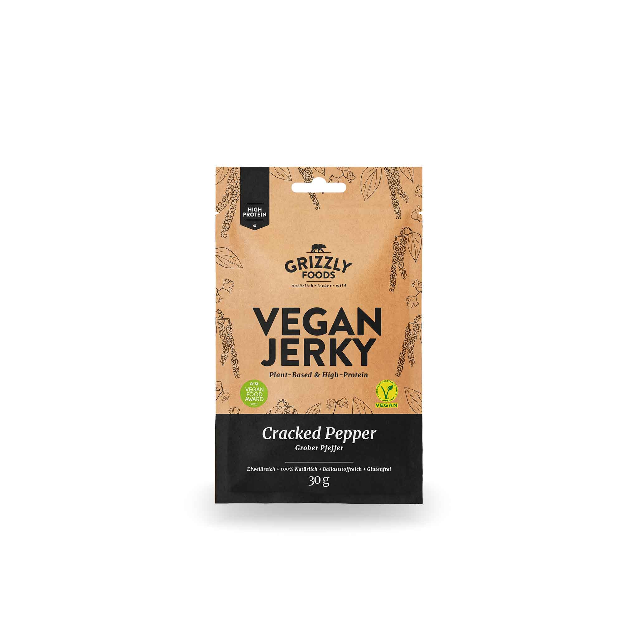 Grizzly Foods - Wholesale Jerky - Vegan Jerky - Cracked Pepper (30g)