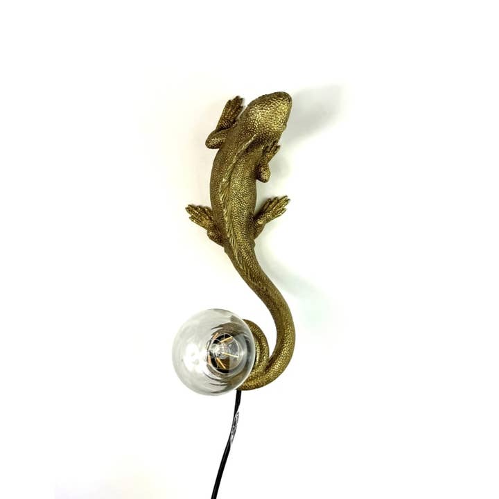 Antique Gold Iguana Wall / Table Lamp for wholesale by McGowan & Rutherford Ltd