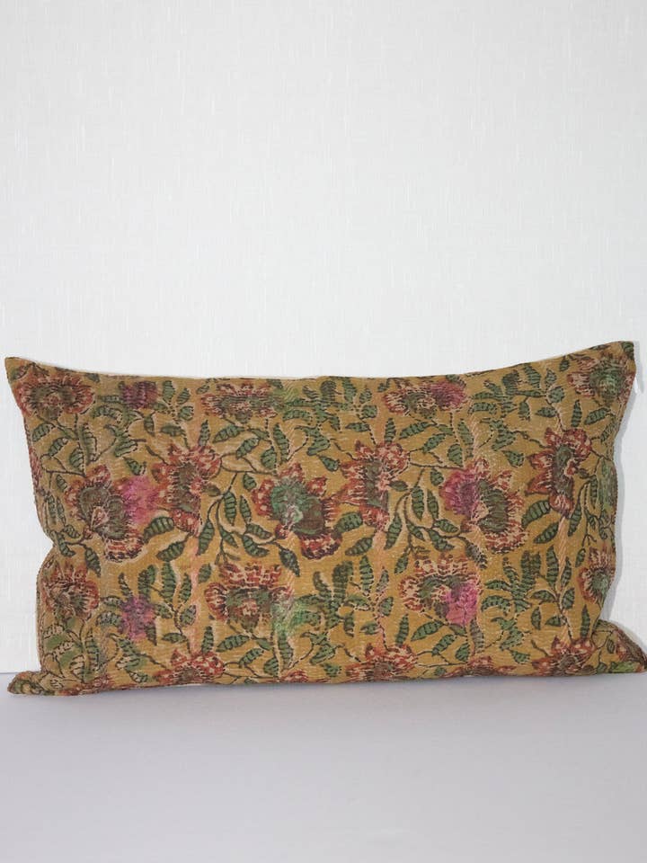 Kantha Block Print Pudebetræk - Påskelilje 14x24 for engroshandel hos Rameti studios