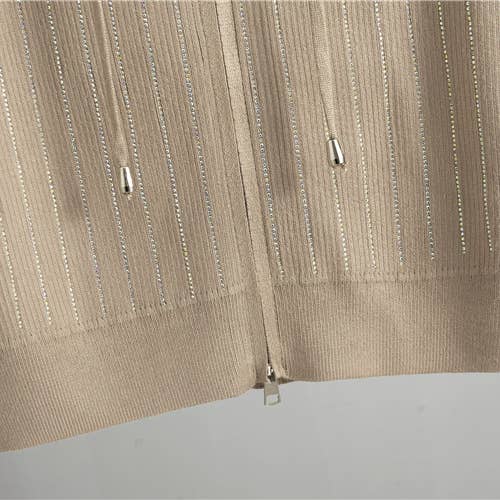 HIDDENBRAND - Wholesale Top & Skirt Set - Women's - hotfix rhinestone zip up knit hoodie jacket & midi skirt set11