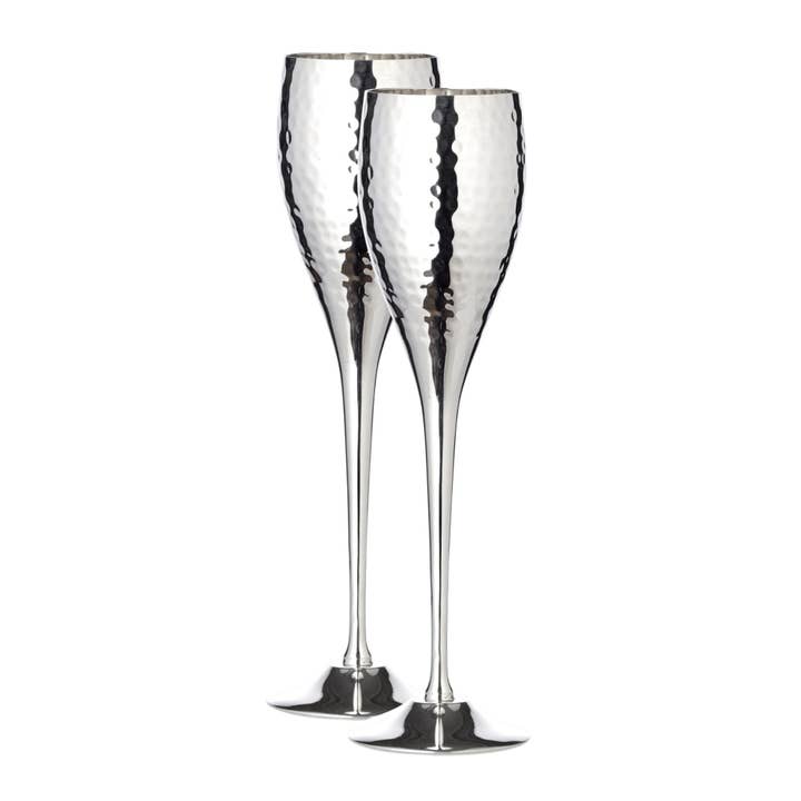 Set de 2 copas de champán, flauta de champán Dodo, martillado, chapado en plata noble para venta al por mayor de EDZARD