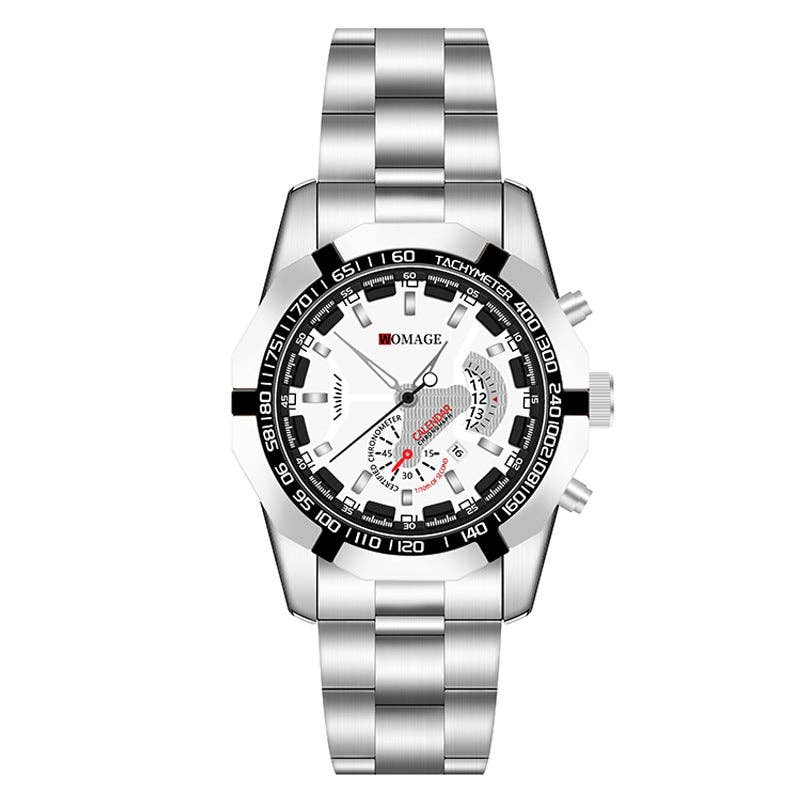 WoodWristCo - Wholesale Polshorloge - Heren - Stalen Business Calendar Sport Quartz herenhorloge met grote wijzerplaat4