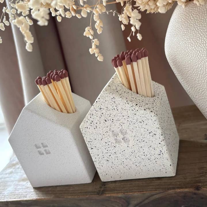 Feathered Oak - Wholesale Candle Holder - Concrete Matchstick Holder | House Shaped with Striking Pads