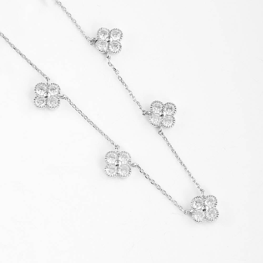 Sensibling Corp. - Wholesale Pendant/Charm Necklace - Gold Dipped CZ Quatrefoil Pendant Station Necklace6