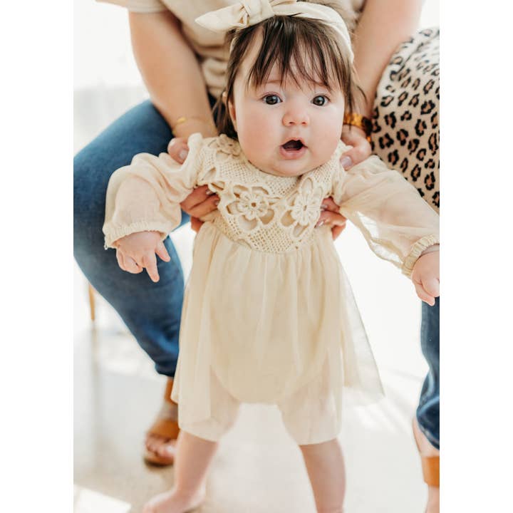 Thalia Crochet Lace Tutu Romper & Headband (Organic Cotton) for wholesale by Viverano Organics