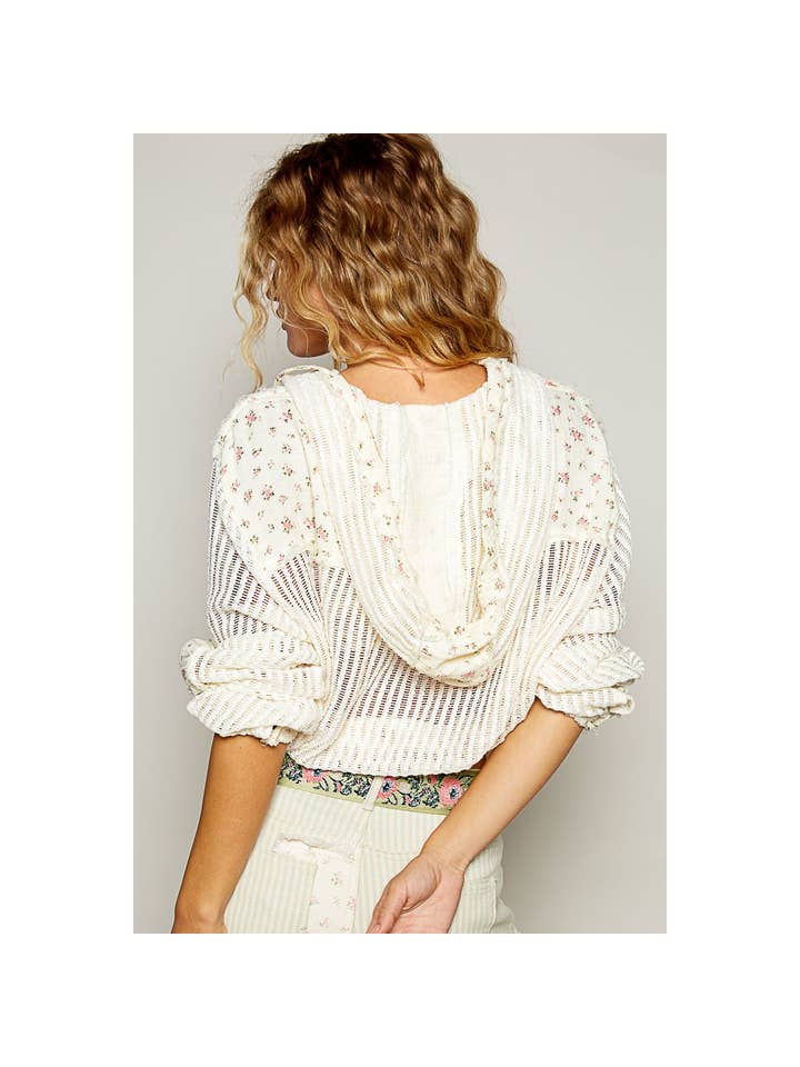 Pol Clothing - Wholesale Jacket - Women's - Vintage washed floral print patch crochet jacket