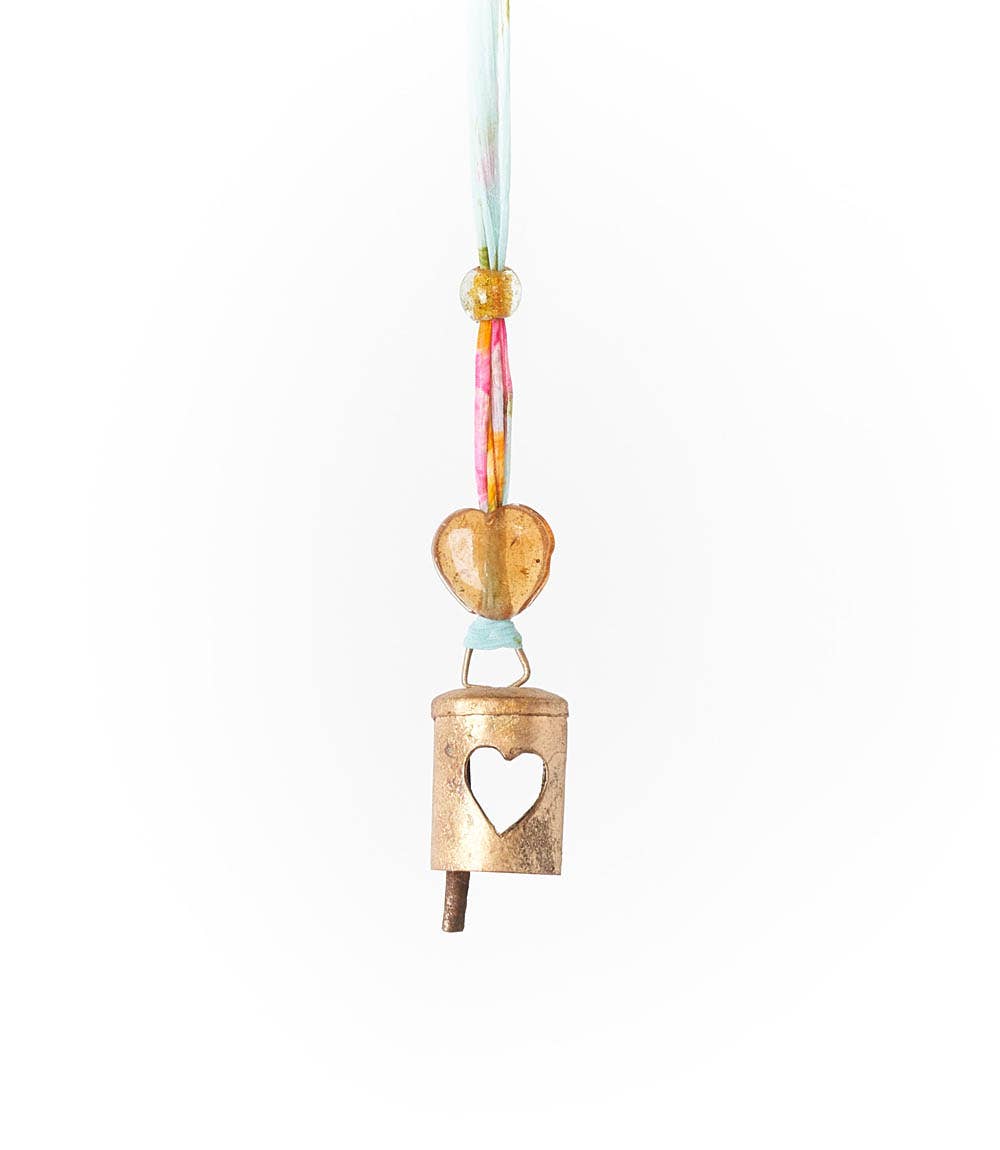 Matr Boomie Fair Trade - Wholesale Wind Chime - Chakshu Heart Cutout Bell Wind Chime Upcycled Sari1