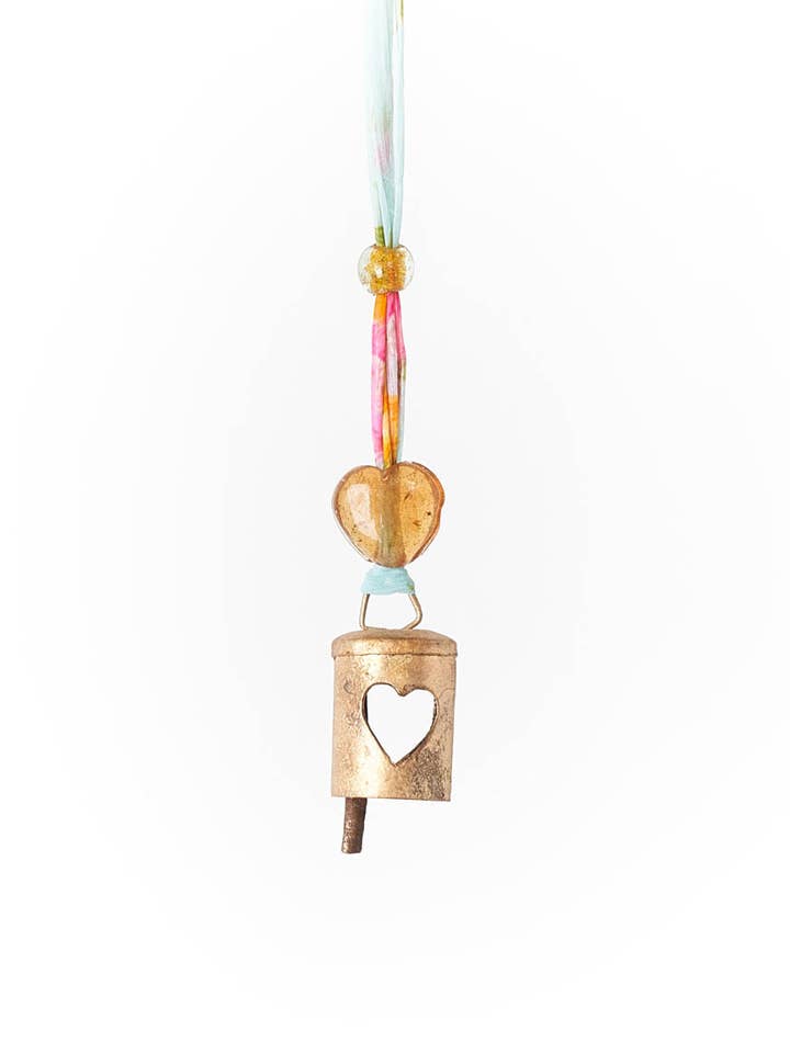 Chakshu Heart Cutout Bell Wind Chime Upcycled Sari for wholesale by Matr Boomie Fair Trade