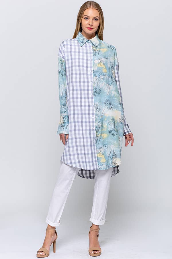 QMP Moda - Wholesale Dress - Women's - PATTERN BLOCKED SHIRT DRESS     2