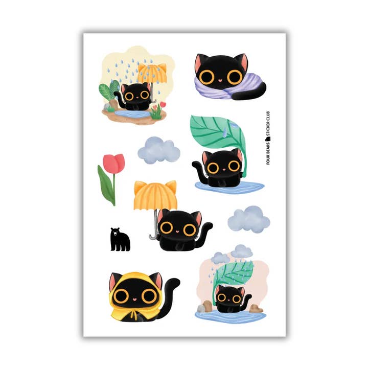 Puddle Purr-fection for wholesale by Four Bears Sticker Club