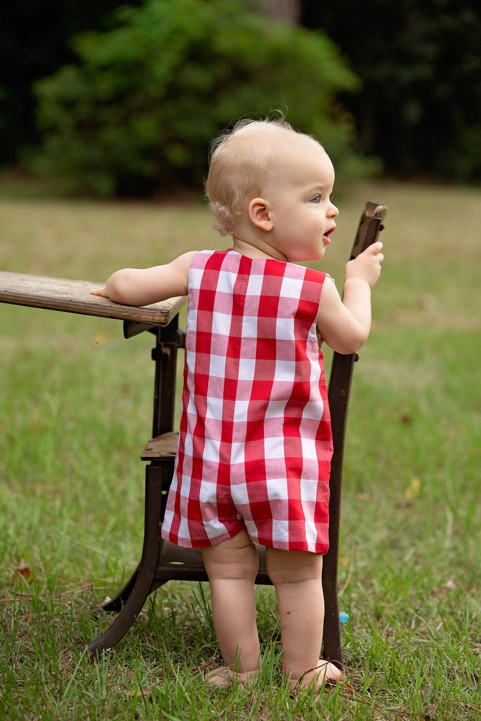 Posh Pickle - Wholesale Jumpsuit - Baby - Scribble Red Gingham Crayon Embroidery Jonjon3